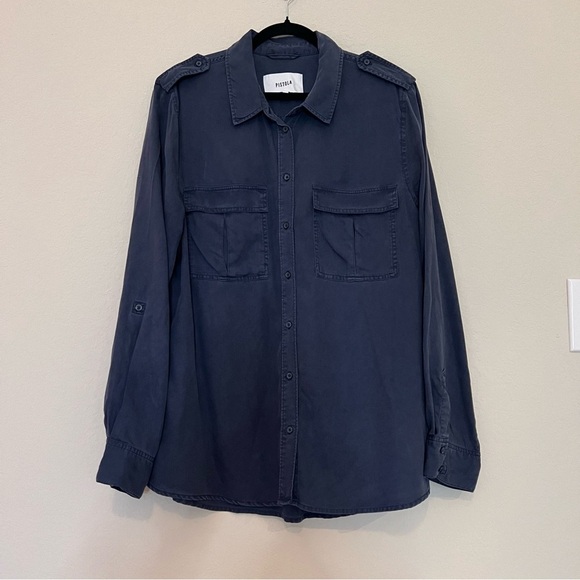 Pistola Revolve Button Down Blouse Top Long Sleeve Navy Blue SZ XXL - Picture 14 of 14